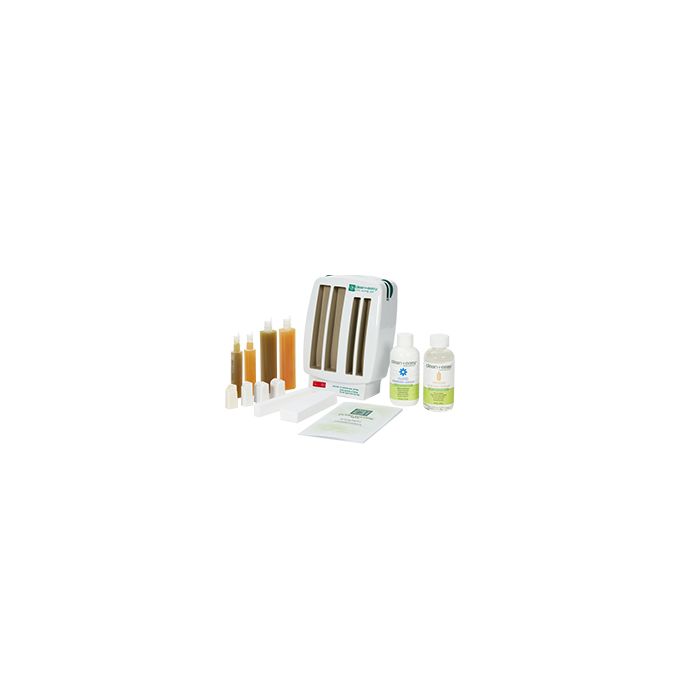 3D illustration of the petite waxing spa materials, complete with everything needed for roll-on waxing