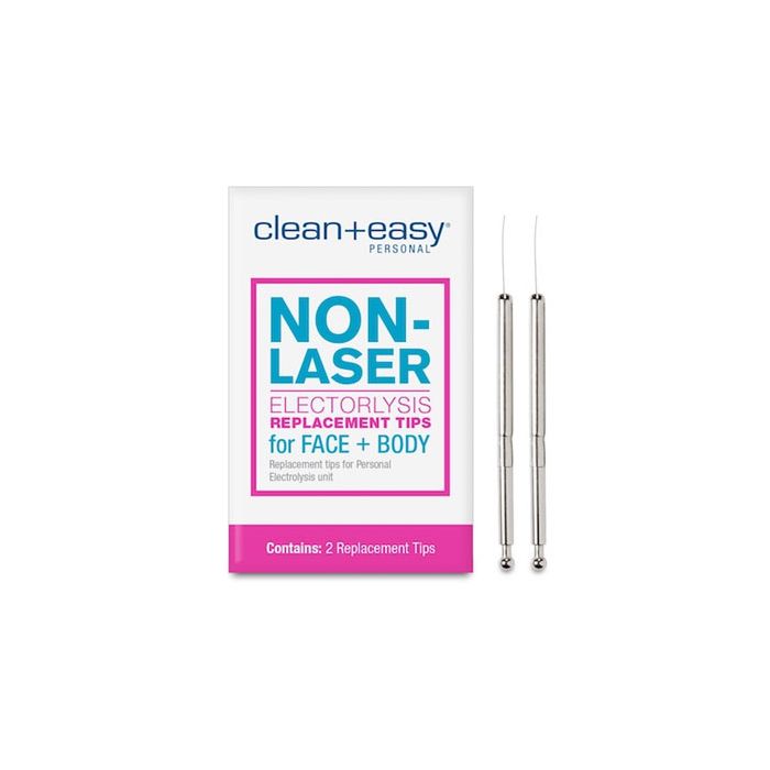 Pack of Clean + Easy Personal Non-Laser Electrolysis Tips with sample replacement needle tips on the side
