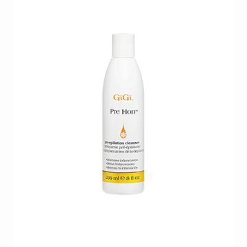 Front view of an 8-ounce bottle of GiGi Pre Hon Cleanser