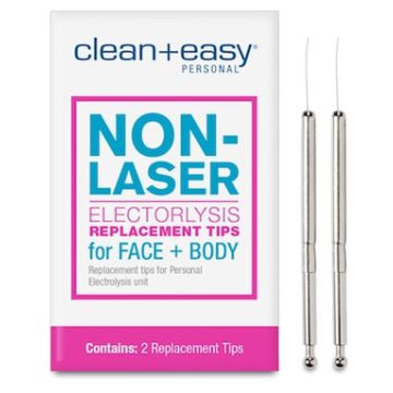 Pack of Clean + Easy Personal Non-Laser Electrolysis Tips with sample replacement needle tips on the side