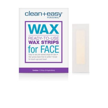 Frontage illustration of hair remover pack with sample wax strips on the side
