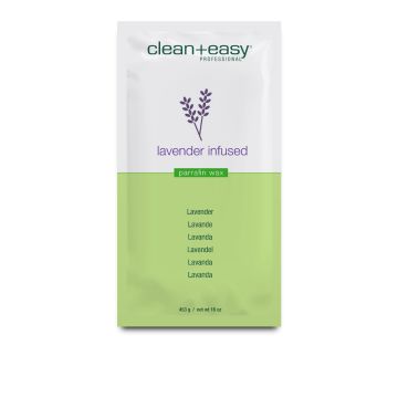 Front view of  16-ounce sealed pack of clean+easy heat therapy moisturizer in Lavander infused variant